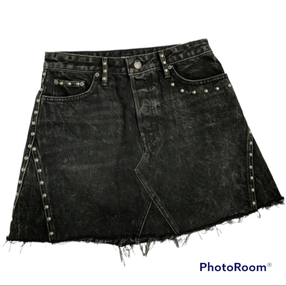 NWT GRLFRND denim eva studded black denim miniskirt, color stevi size 27